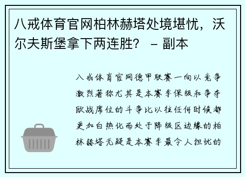 八戒体育官网柏林赫塔处境堪忧，沃尔夫斯堡拿下两连胜？ - 副本
