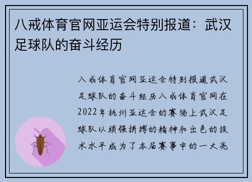八戒体育官网亚运会特别报道：武汉足球队的奋斗经历